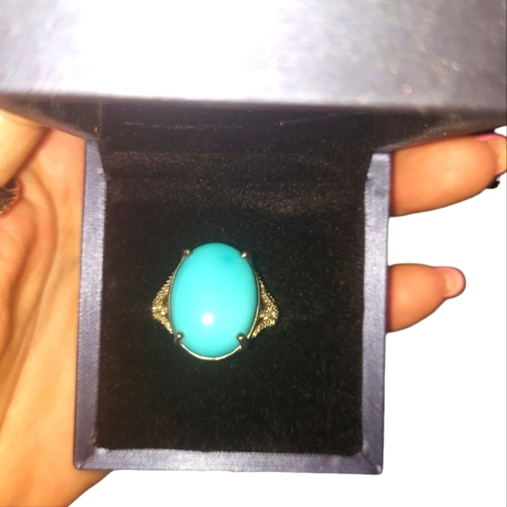 7.85 CTW Sleeping Beauty Turquoise Platinum Over Sterling Silver Ring Sz 9